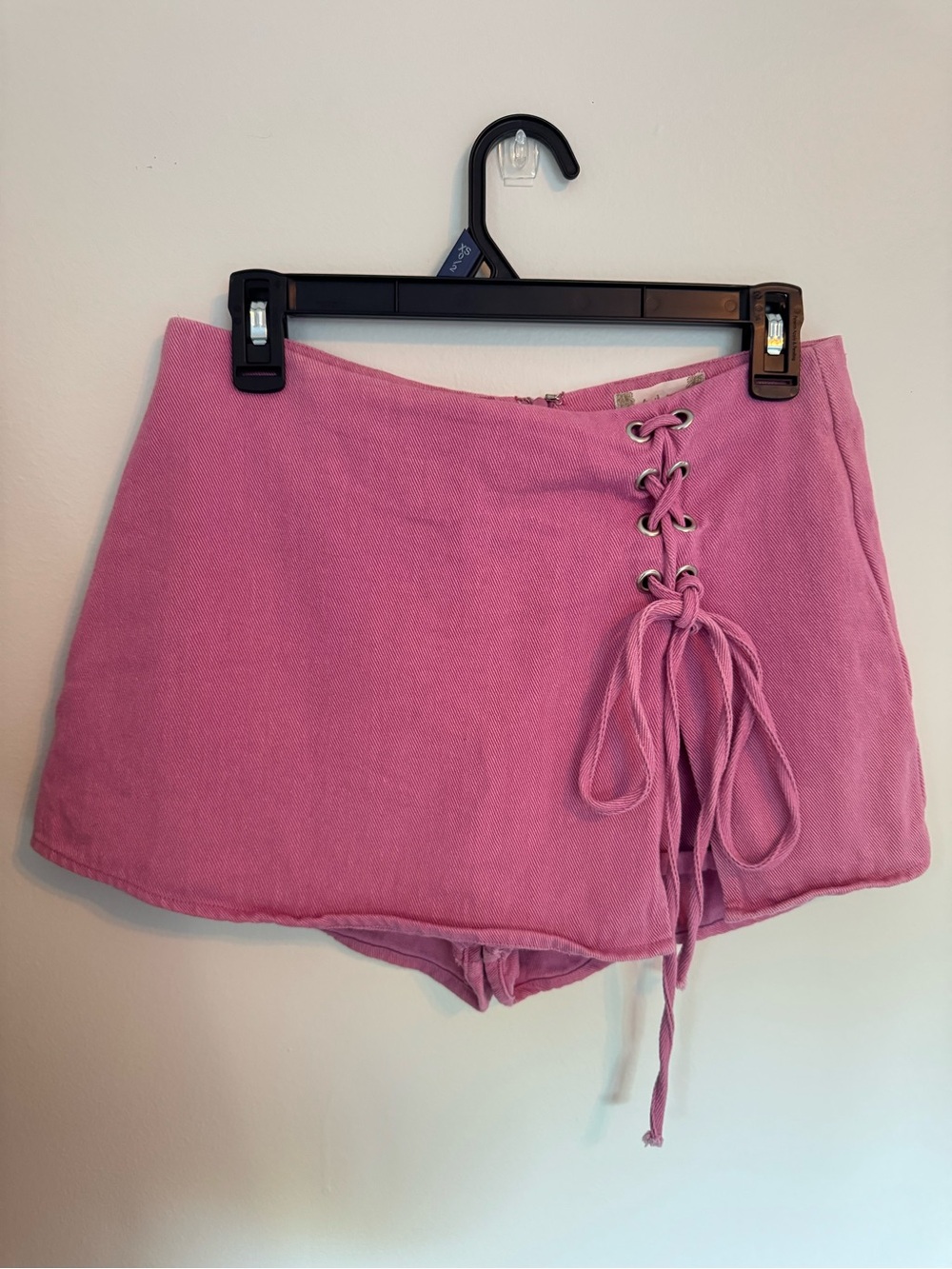 Altar'd State Pink Denim Lace-Up Skort